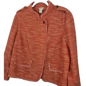 Chico's Orange Tweed Fringe Asymmetrical Zip Jacket Chicos Size 3 XL 16 Preppy